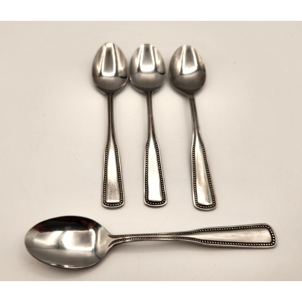 Harbourtown Stainless Flatware Japan Lot of 4 Teaspoons Beaded Handle Vintage - Picture 2 of 3